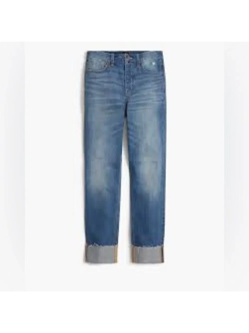 J. Crew Premium Edition High-Rise Straight Cuffed Raw Hem Distressed Jean